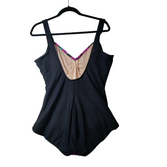 The Slim Suit Vintage 90s Swimsuit Floral & Black Size 22W New - Picture 2 of 7